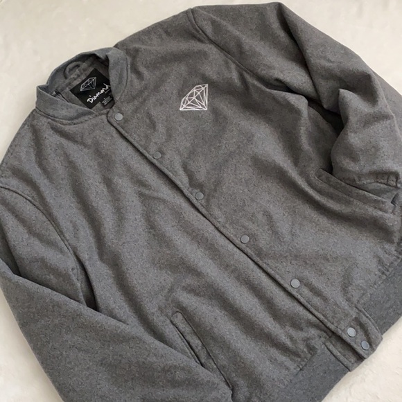 {NWT) Diamond Supply Co. | Embroidered Logo Varsity Bomber Jacket Gray (L) - Picture 2 of 16